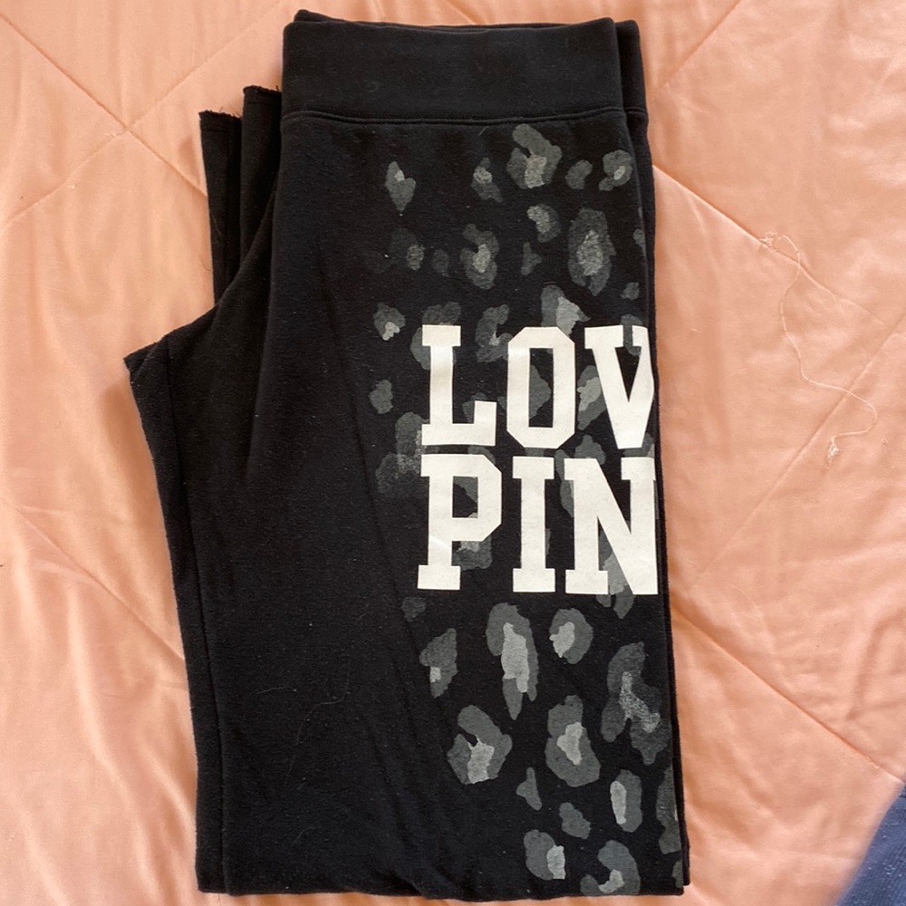 PINK black sweatpants with animal print on leg- Size L
